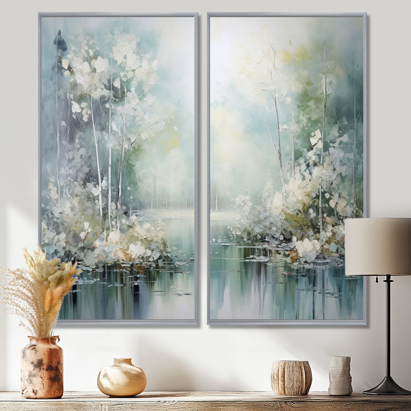 «Minimal River Forest», impression sur toile traditionnelle - 2 panneaux, 32" H x 32" W, Impression encadrée flottante