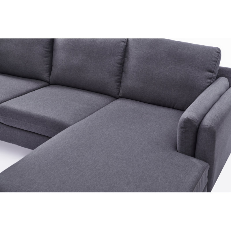 Canapé moderne en forme de L 3020 avec repose-pieds avec accoudoirs doubles gauche et droite, Mélange de polyester gris foncé