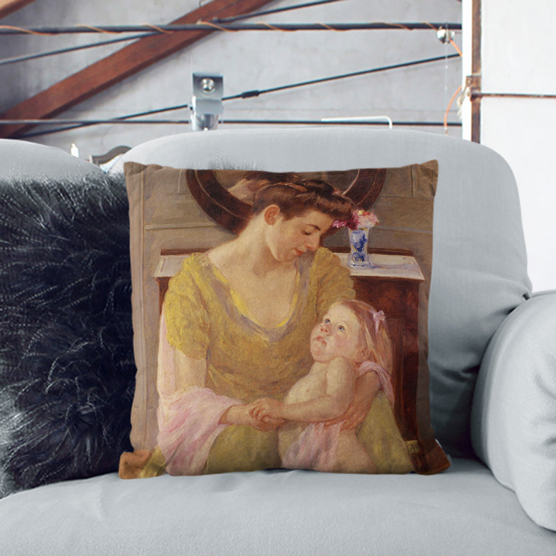 Mother And Child Vol.6 Square Throw Cushion, White, 55cm H x 55cm W x 20cm D