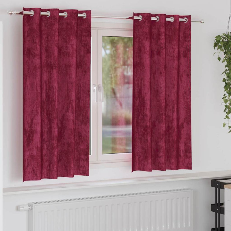 Alithia Velvet Room Darkening Curtain Pair, 140cm Width x 175cm Drop, Wine Red