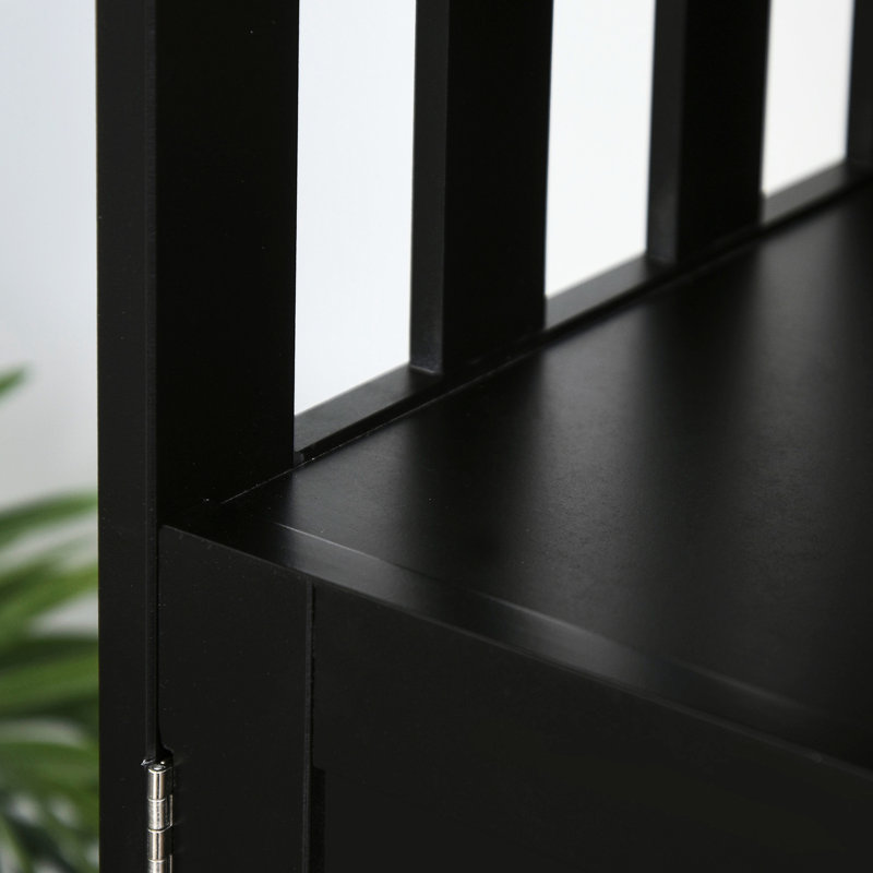Black Sideboard Buffet Cabinet With Large Storage Space And Adjustable Shelf In 2-level Open Compartment For