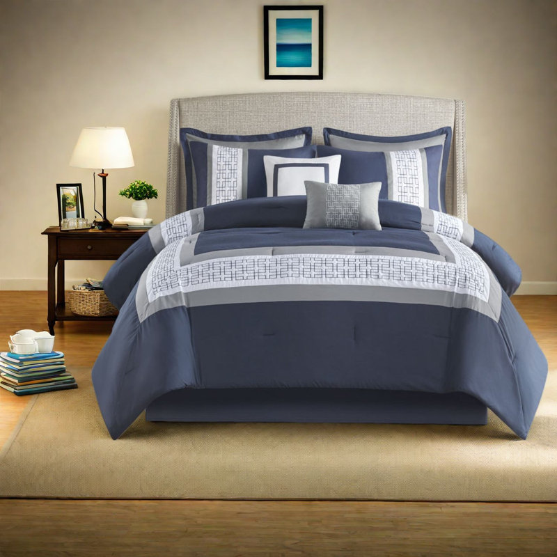 Embroidered 8 Piece Bedding Sets, Polyester Cal King Hotel Style For Home