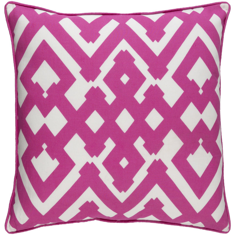 Belford Large Zig Zag Linen Throw Pillow, Hot Pink/Ivory, 22" H x 22" W x 4" D