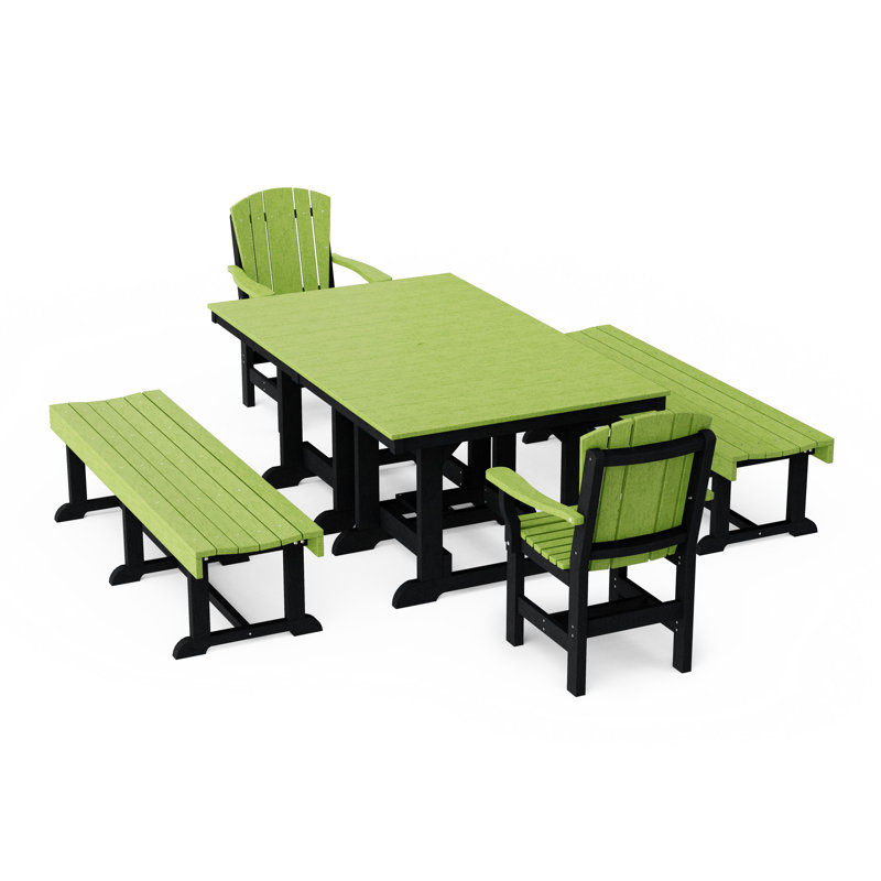 Ensemble de salle à manger rectangulaire avec bancs 5 pièces Heritage, Vert lime / Noir