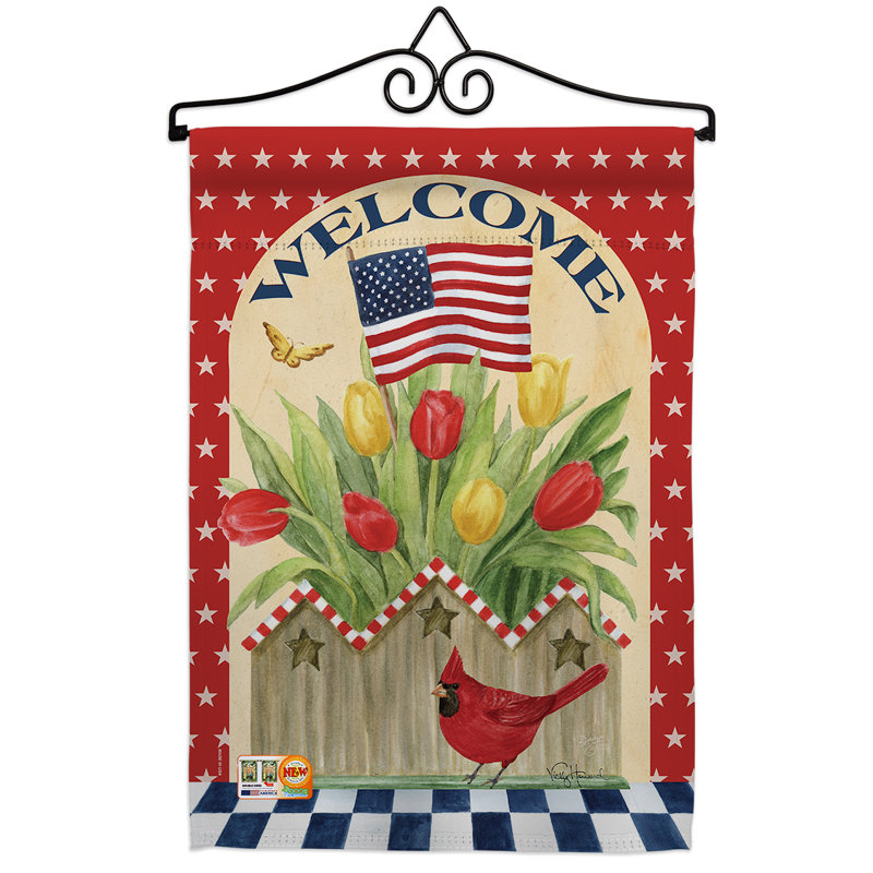 Patriotique fleurs 2 côtés en polyester 18,5 x 13 po ensemble de drapeau