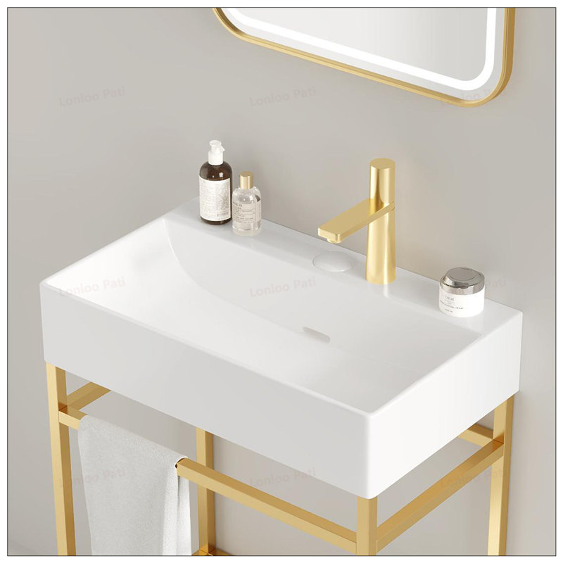 Meuble-lavabo autoportant de 24 po avec lavabo rectangulaire en céramique et tablette de rangement