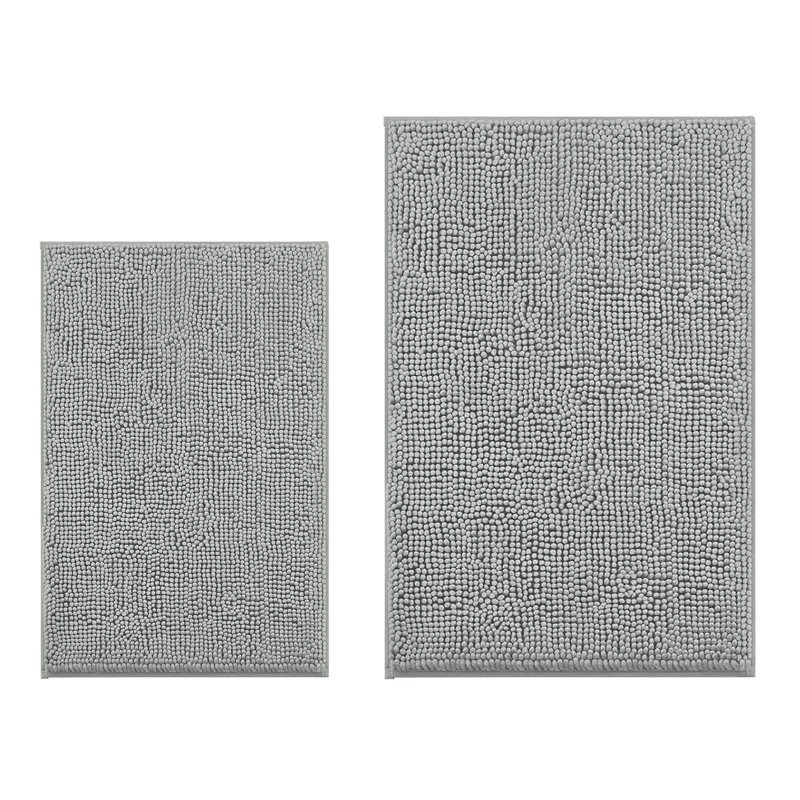 Ensemble de 2 tapis de salle de bain en chenille doux et moelleux gris clair, Gris clair