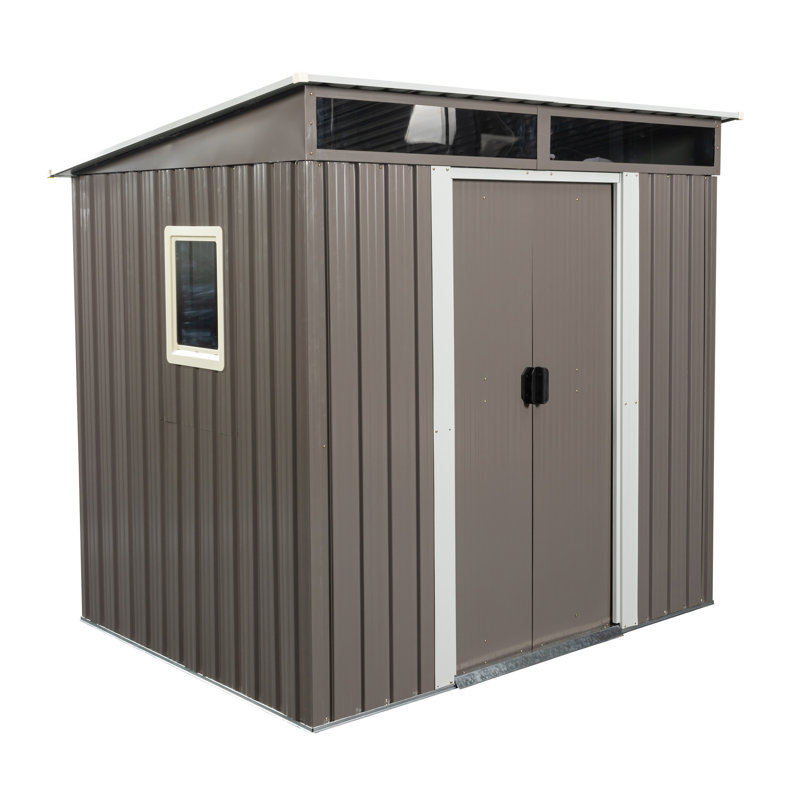 6Ft X 5Ft White Outdoor Metal Storage Shed With Foundation, Galvanized Iron Build, Protected Steel Panels, Sliding Door Padlock, Transparent Roof Panel, Effortless Assembly Technique - White, Frame