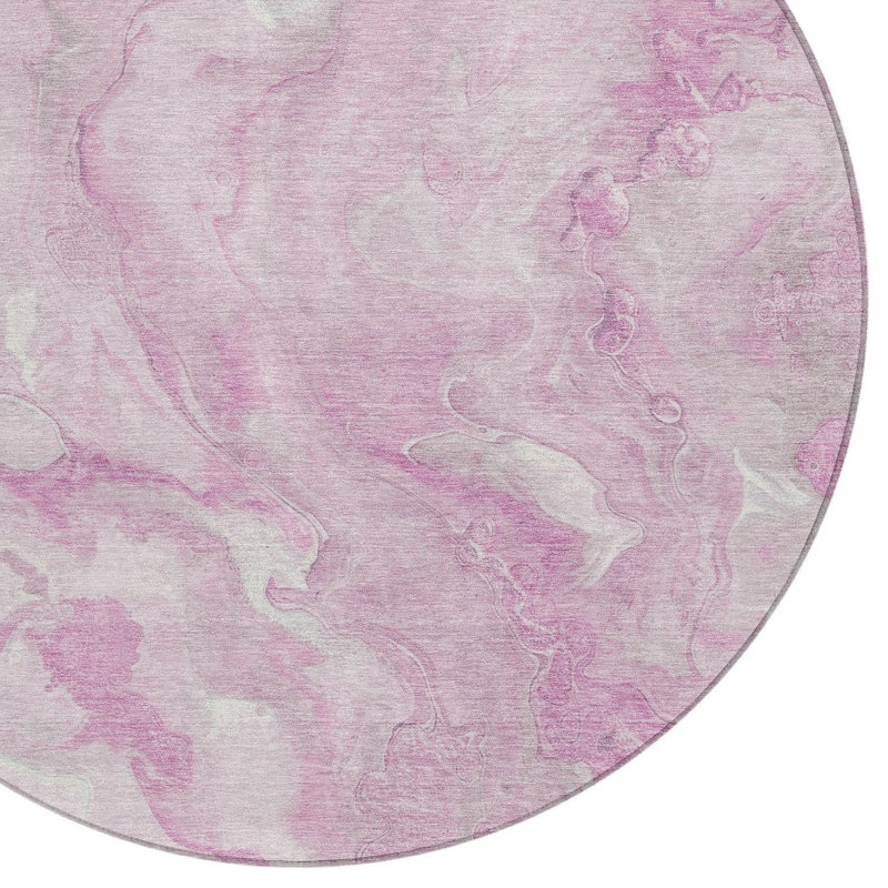 Tapis extérieur rond lavable rose et argent 8 pi