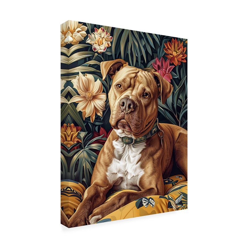 Art sur toile «bol Momart Pitbull Posing parmi les plantes», H 14 po x l 19 po