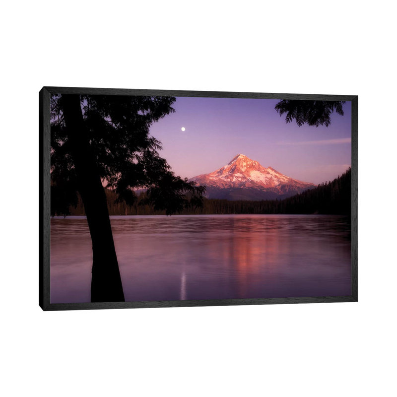 Moon Over Hood by Dennis Frates - Print on Canvas, 45.72cm H x 66.04cm W x 3.81cm D, Black Framed