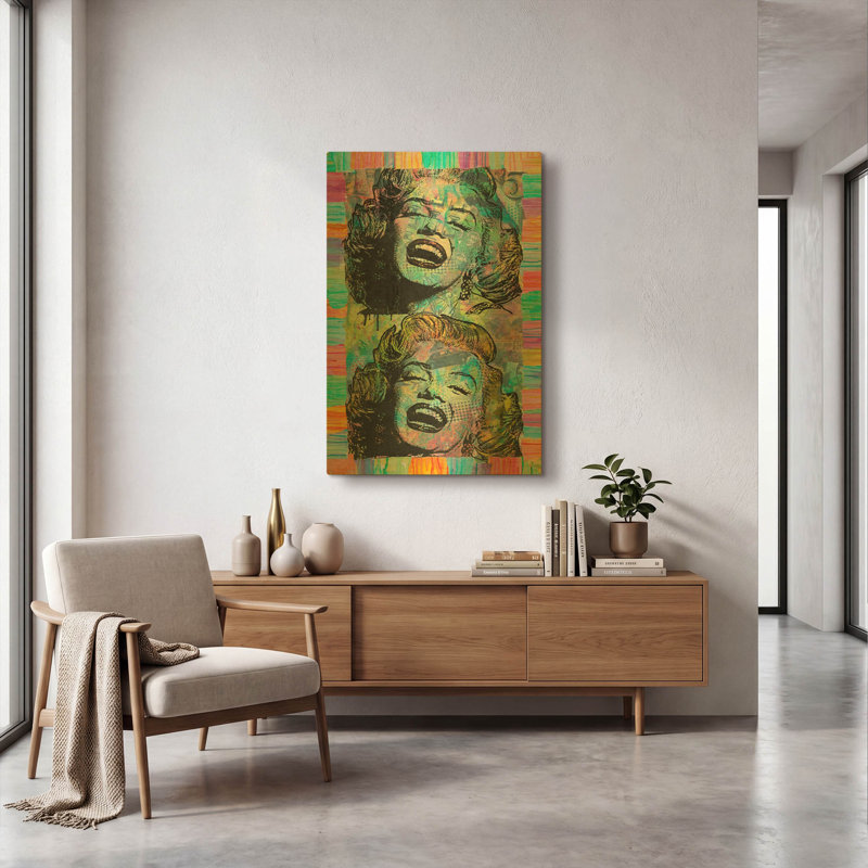 «Two Marilyns» par Dean Russo, art mural en métal doré, 24 po x 36 po, 24 po x 36 po