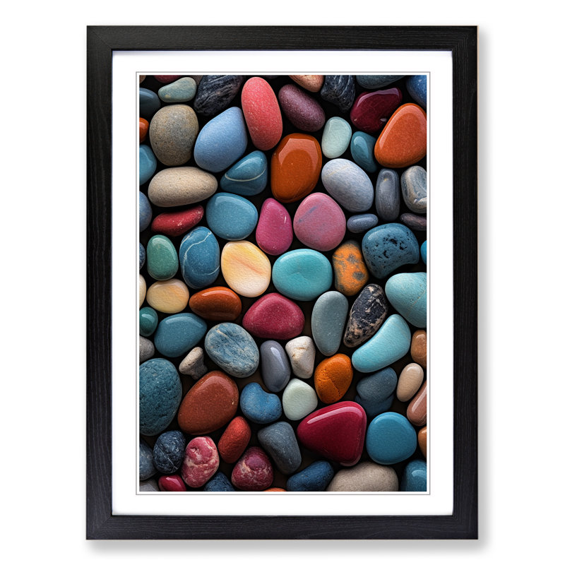 Pebbles Colour Field No.2 - Single Picture Frame Print on Wood, Black Framed, 34cm H x 25cm W x 2cm D