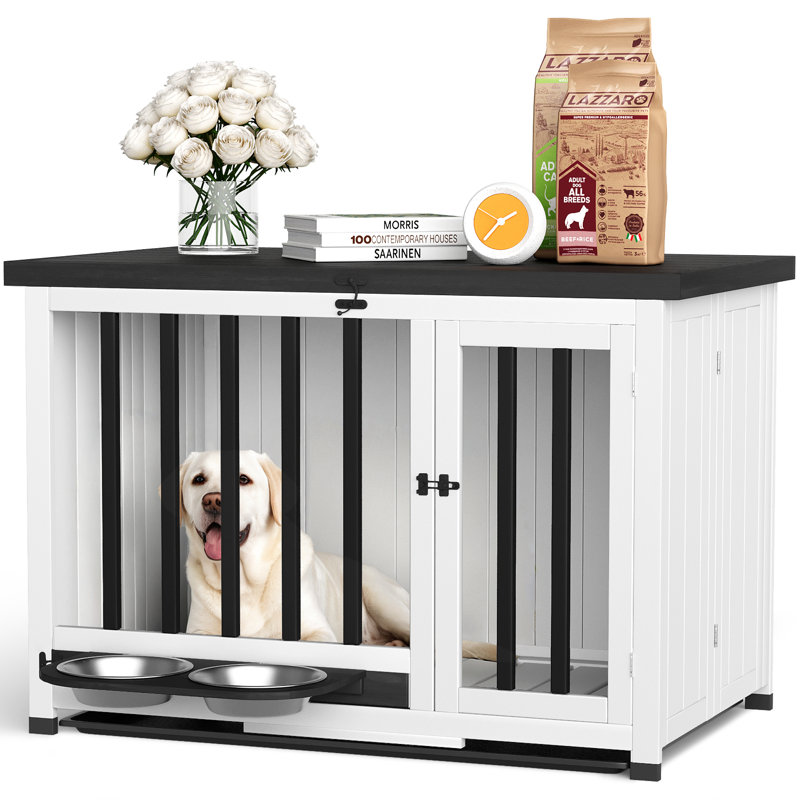 Table de bout pour chien avec cage en bois massif avec toit ouvrant en bois massif pour petits et moyens chiens