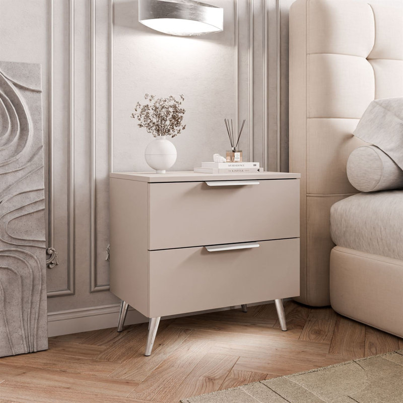 55cm W Bedside Table, Cashmire/Silver
