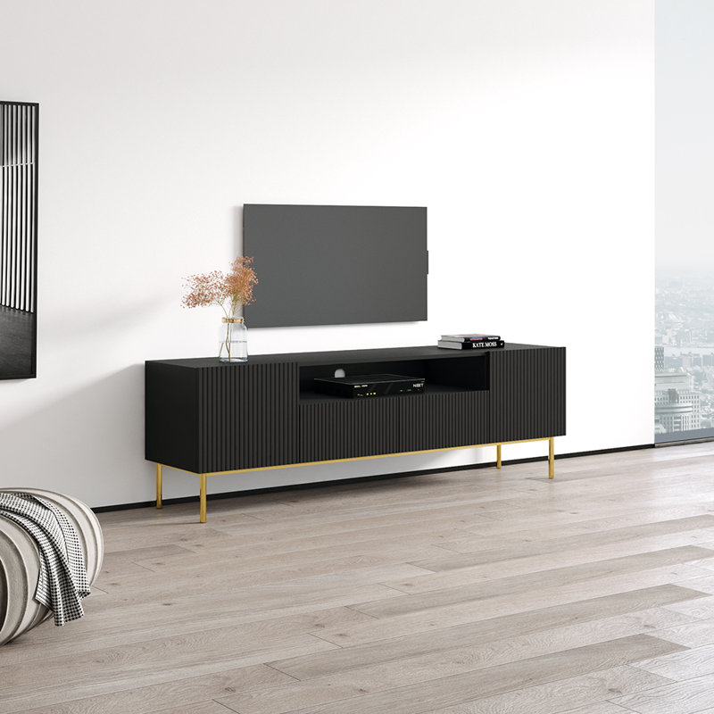 Nicole 75" Matte Black European Modern Media Console with Cabinet