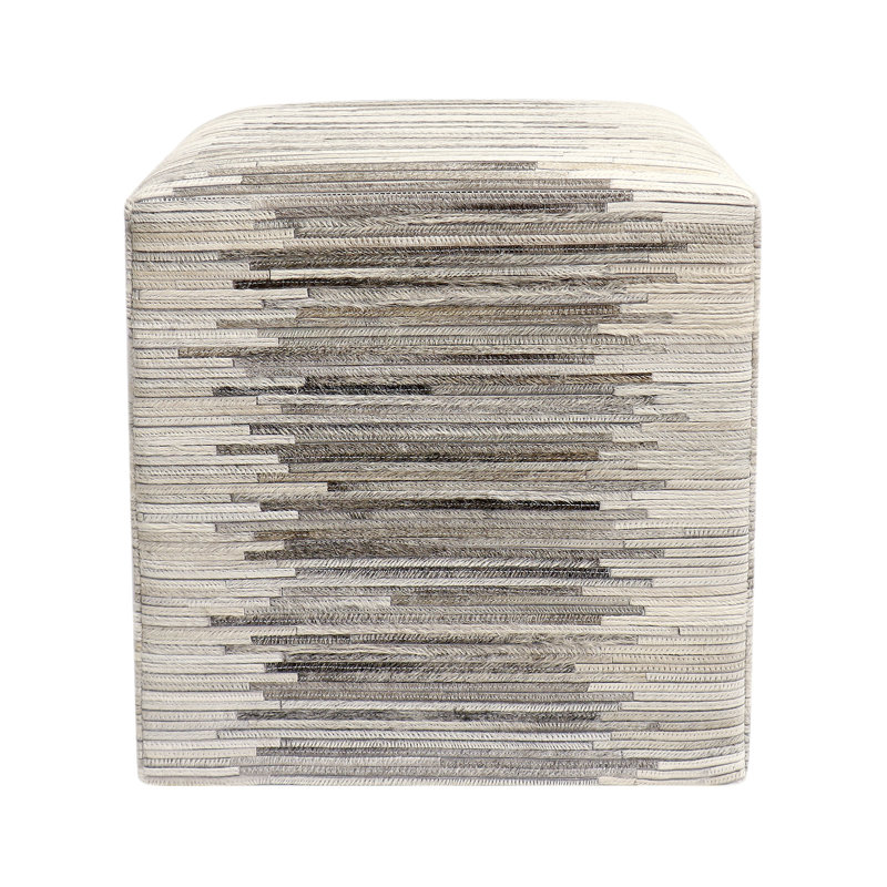 Galaxy Striped Silver Cowhide Pouf 18"
