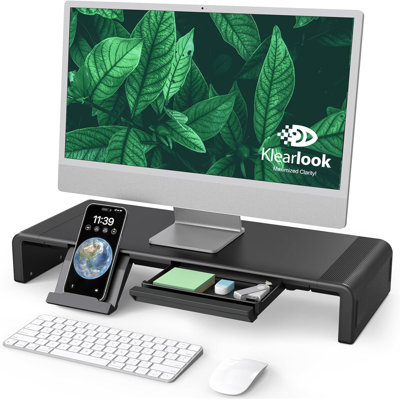 Monitor Stand Lifter, Foldable Computer Monitor Lifter, Height Adjustable Computer Stand, Desk Stand Lifter With Storage Drawer And Tablet Phone Stand, For Computers, Desktops, Laptops (Black)