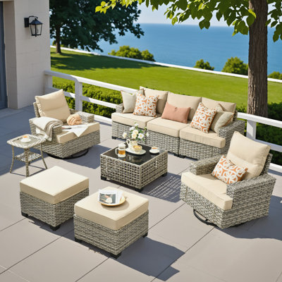 7- Person Rattan Outdoor Seating Group With Swivel Rockers