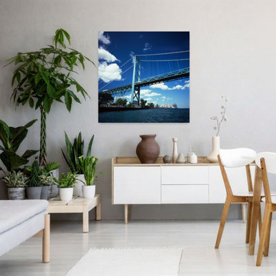 Bridge across a river Ambassador Bridge Detroit River Detroit Wayne County Michigan USA 1 Piece Wrapped Canvas Wall Art