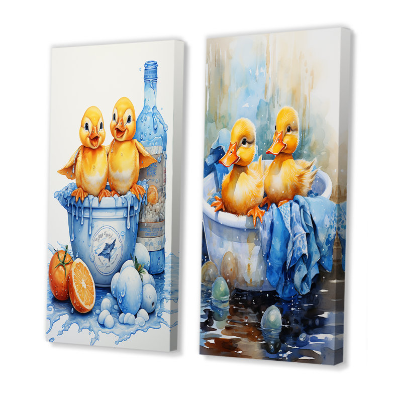 Blanchisserie Dancing Duck Detergent II - ensemble de 2 pièces, H 28 po x l 25 po, Toile tendue