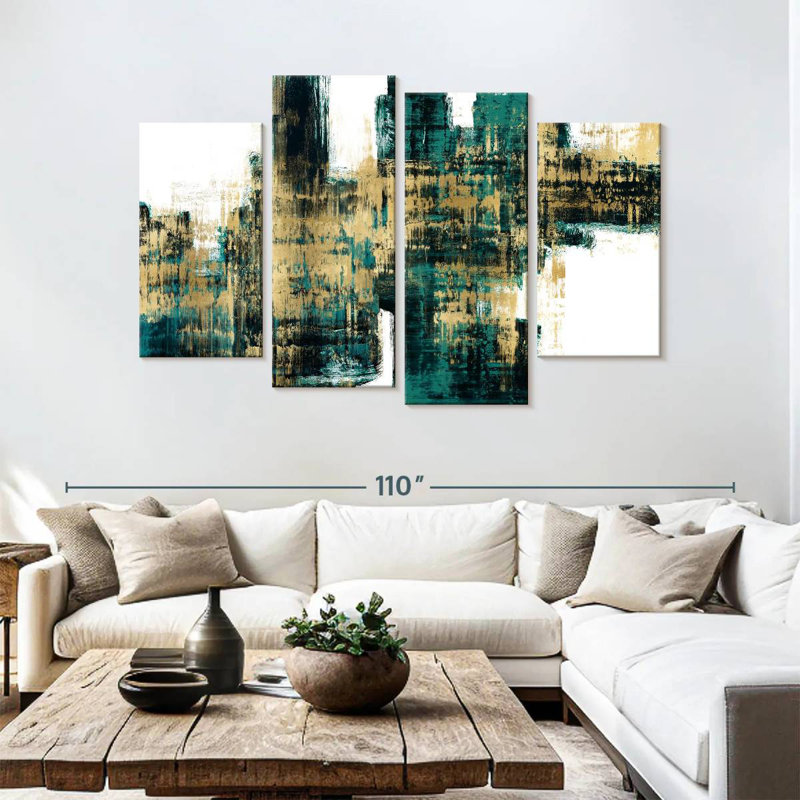 Avery Vibrant Gold On Teal, 54" H x 84" W