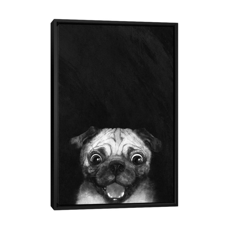 «Snuggle Pug» par Laura Gravers - impression sur toile tendue, H 26 po x l 18 po x P 1,5 po, Toile encadrée noire