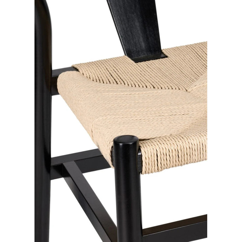 Mid-Century Dining Wood Chair With Rope/Fabric Seat By Chivari, Black Natural/Black