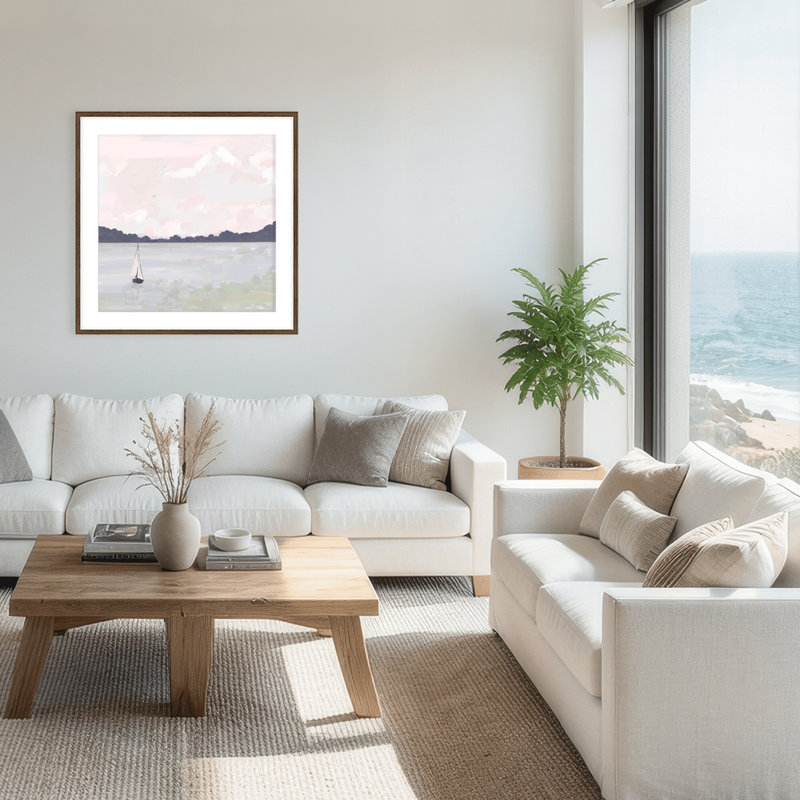 Coastal Retreat Sailing Through Abstraction, 16" H x 16" W x 1.125" D, Framed Matted Print, Brown