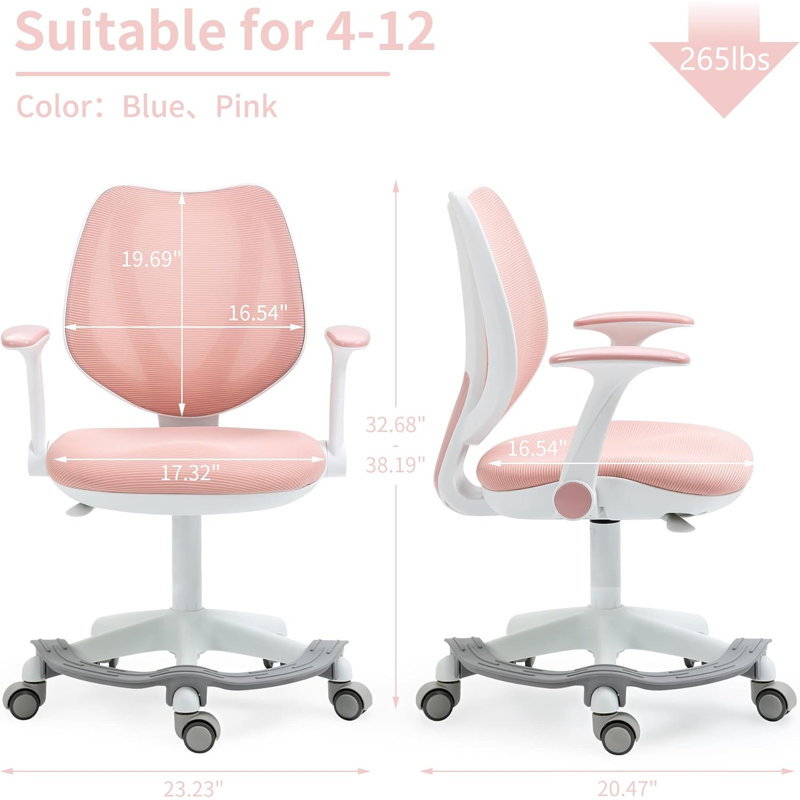 Computer Chairs with Armrest and Footrest Mesh Ergonomic with Adjustable Height Swivel Safe Sit-Locking Casters, Pink, Pink