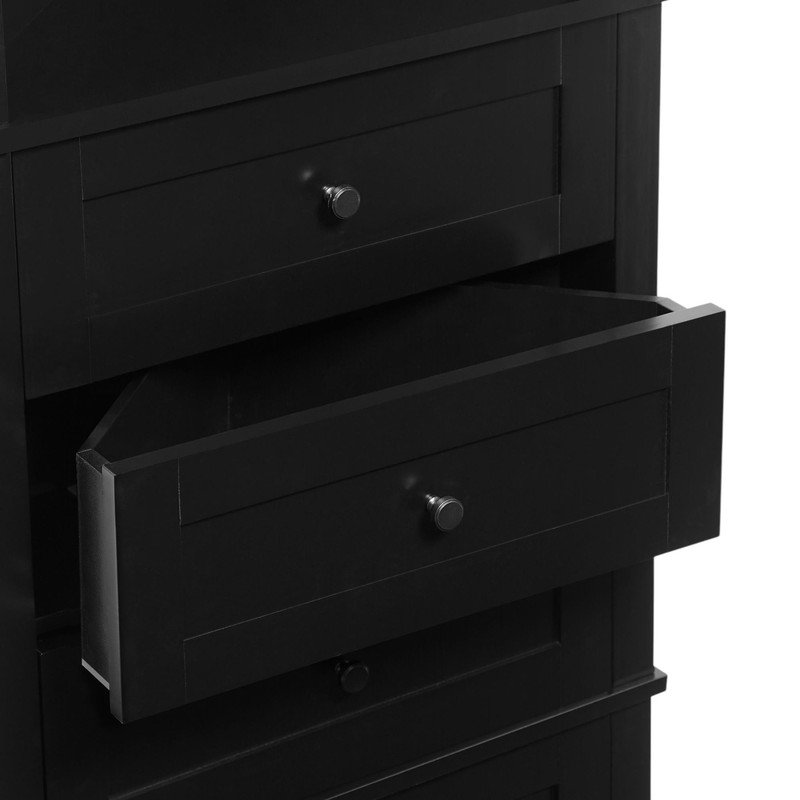 68.8" Corner Design Bathroom Storage Cabinet, Tipover Restraint Device Included, Black