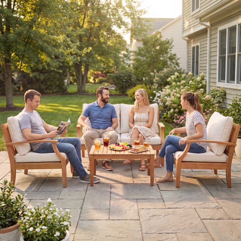 Solid Wood 400 - Person Patio Conversation Set with Cushions