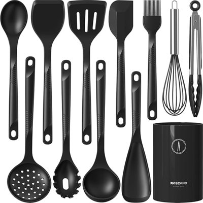 Silicone Cooking Utensils Set - 600°F Heat Resistant, Nonstick Kitchen Utensil Set With Spatulas, Spoons, Whisk, Tongs, BPA Free, Dishwasher Safe