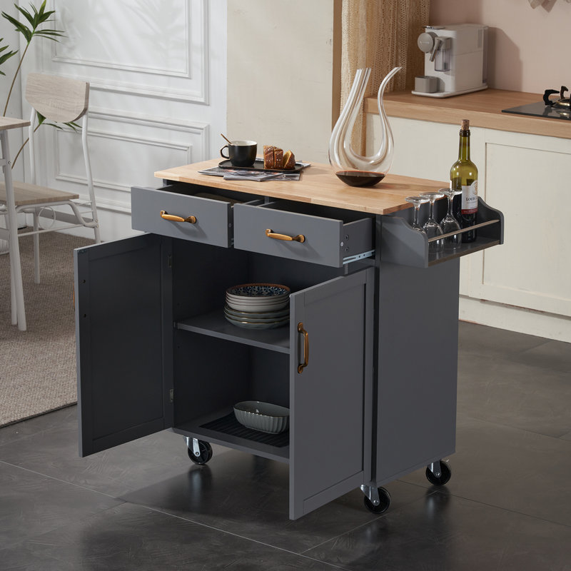 Amedeu Solid Wood Top Kitchen Cart