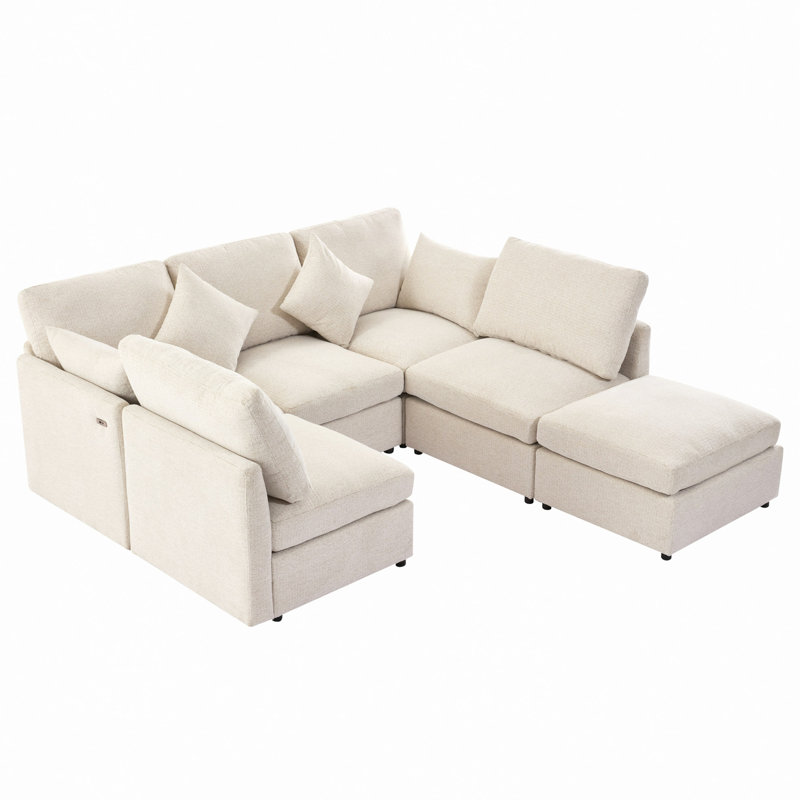 86,6 po Canapé modulaire Canapé modulaire Canapé-lit Canapé-lit avec repose-pieds mobile et deux ports USB pour le salon