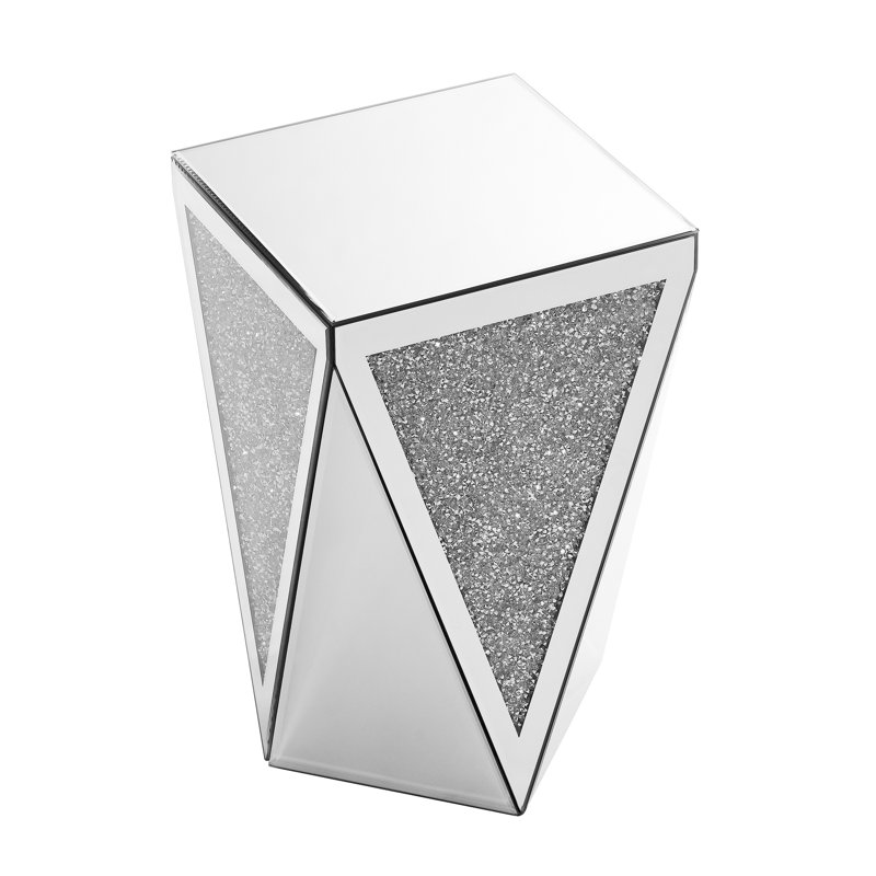 Table basse inversée triangulaire en miroir avec incrustations de diamants en cristal