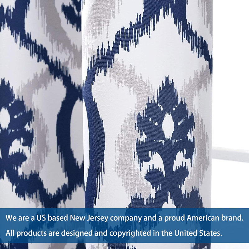 Ikat Room Darkening Curtain Pair, Navy, 52" W x 96" L