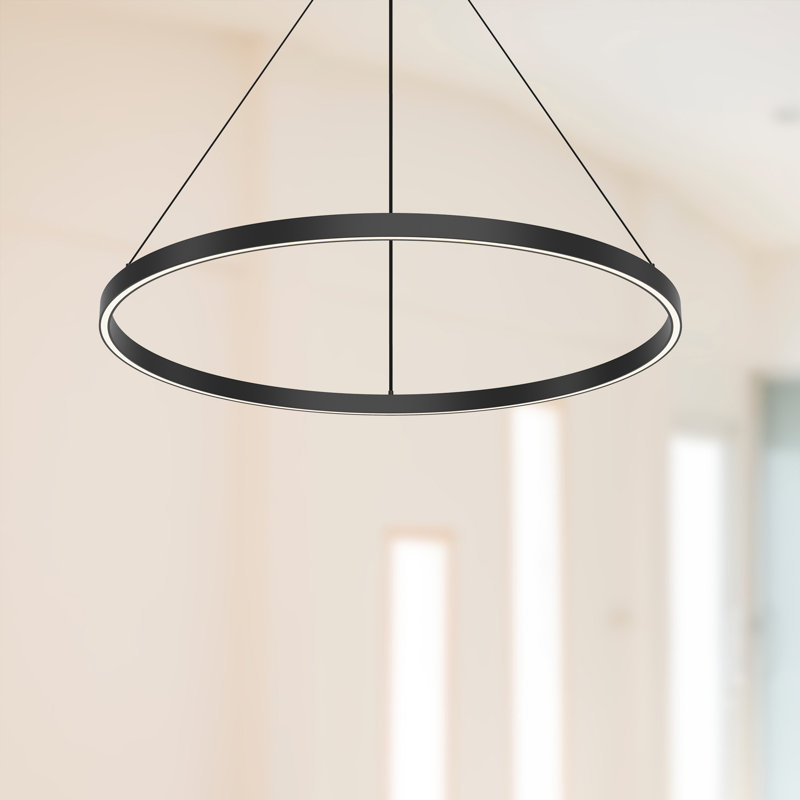 Cerchio 1 - Light LED Unique/Statement Pendant, Black, 1.375" H x 31.5" W x 31.5" D