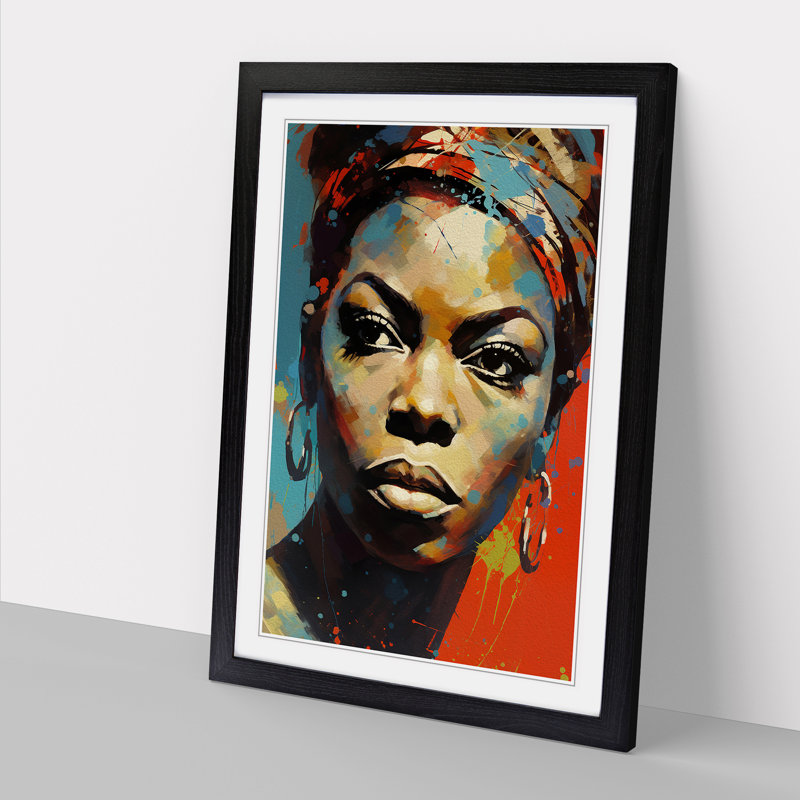 Nina Simone Expressionism - Single Picture Frame Print on Wood, 64cm H x 46cm W x 2cm D, Black Framed