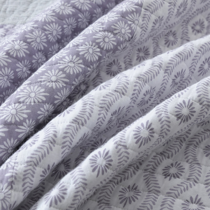 DDUOXIN 100% Cotton 98×90 inch Patchwork Quilt Sets - 1 Quilt with 2 Pillow Shams, Queen  Quilt + 2 Shams, Purple/Gray
