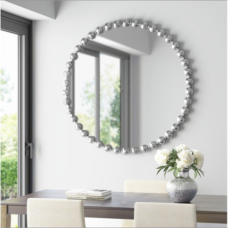 Miroir mural perlé, Argent argent, 36" x 36"
