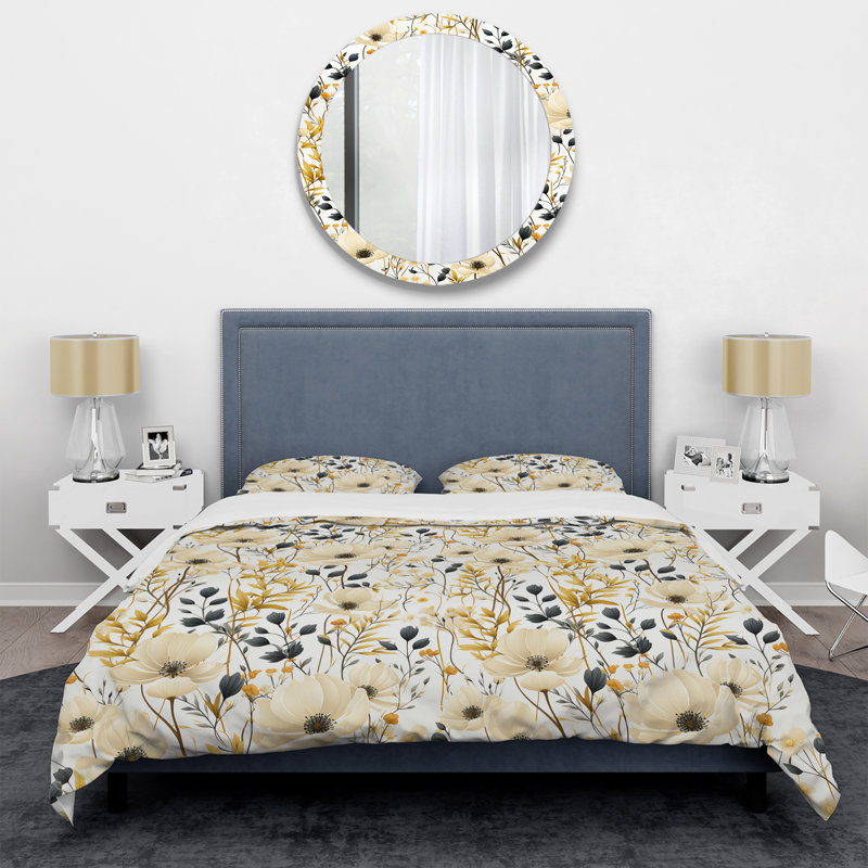 Ensemble de housse de couette Minimalist Neutral White Botanics II - Floral, Housse de couette pour très grand lit et 2 très