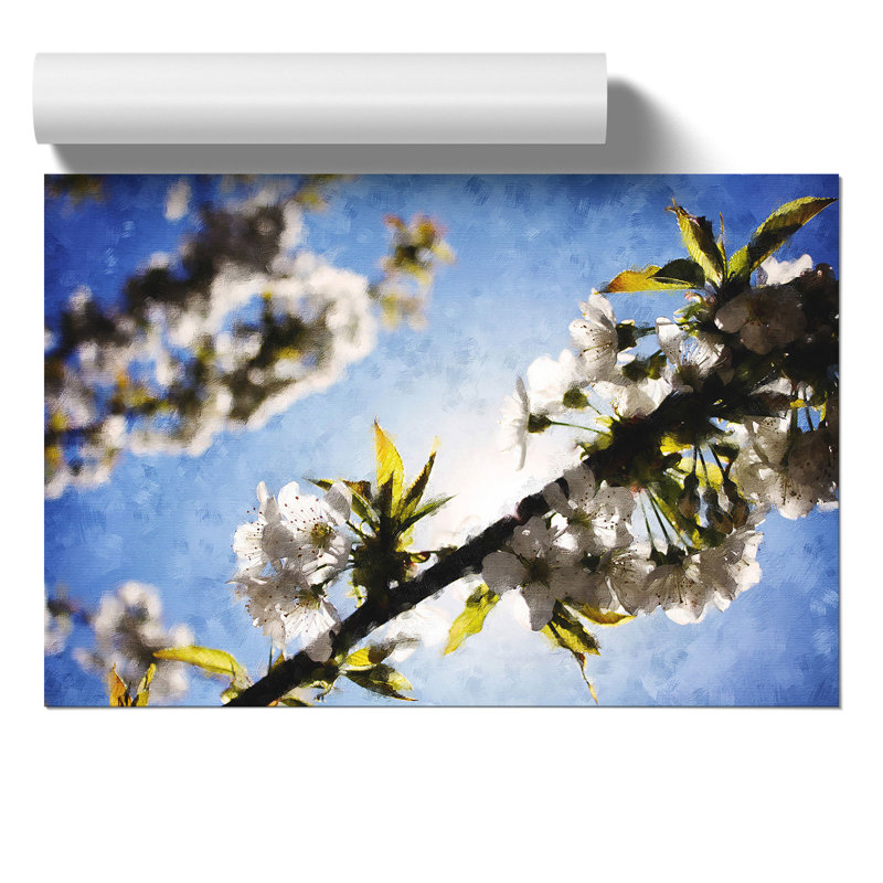 White Cherry Blossom Painting - Frameless Print, 30cm H x 42cm W x 0.1cm D