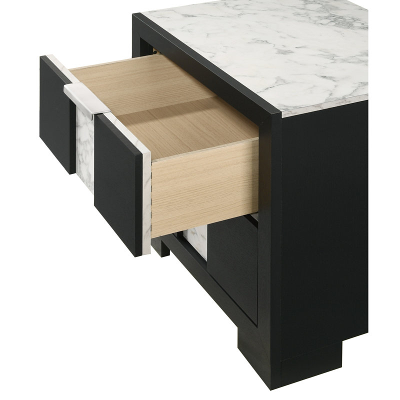 Table de chevet pour chambre à coucher avec deux tiroirs - Finition noire de style armoire contemporaine