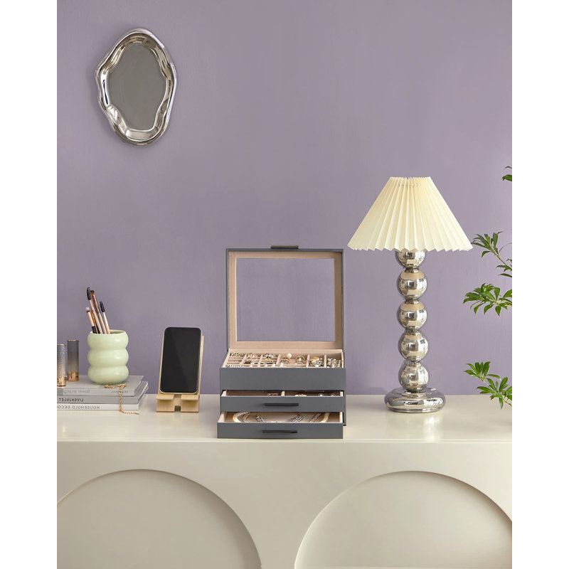 Wood Jewellery Box, Grey/Silver