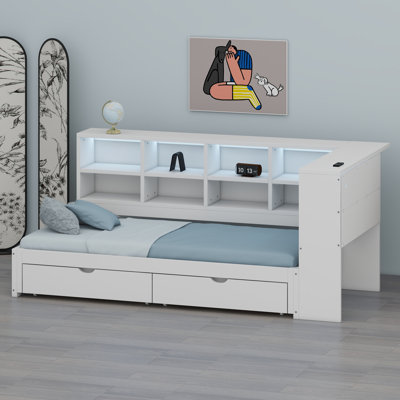 Lit de jour avec tiroirs de rangement, lumières DEL intégrées et ports USB