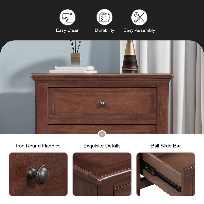 Albers Traditional 3 - Drawer Nightstand, Brown