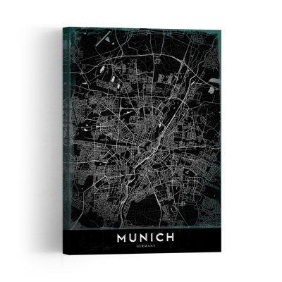 Munich Dark City Map Retro Vintage City Architecture Wall Art Print 1 Piece Wrapped Canvas Wall Art
