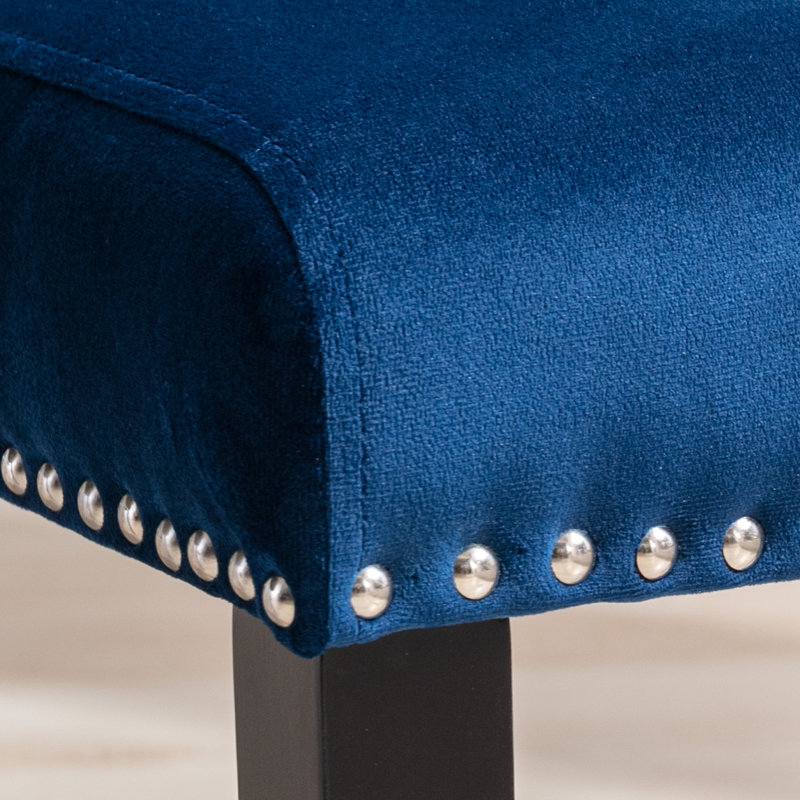 Set Of 2 Velvet Upholstered High Back Tufted Parsons Dining Chair, Blue