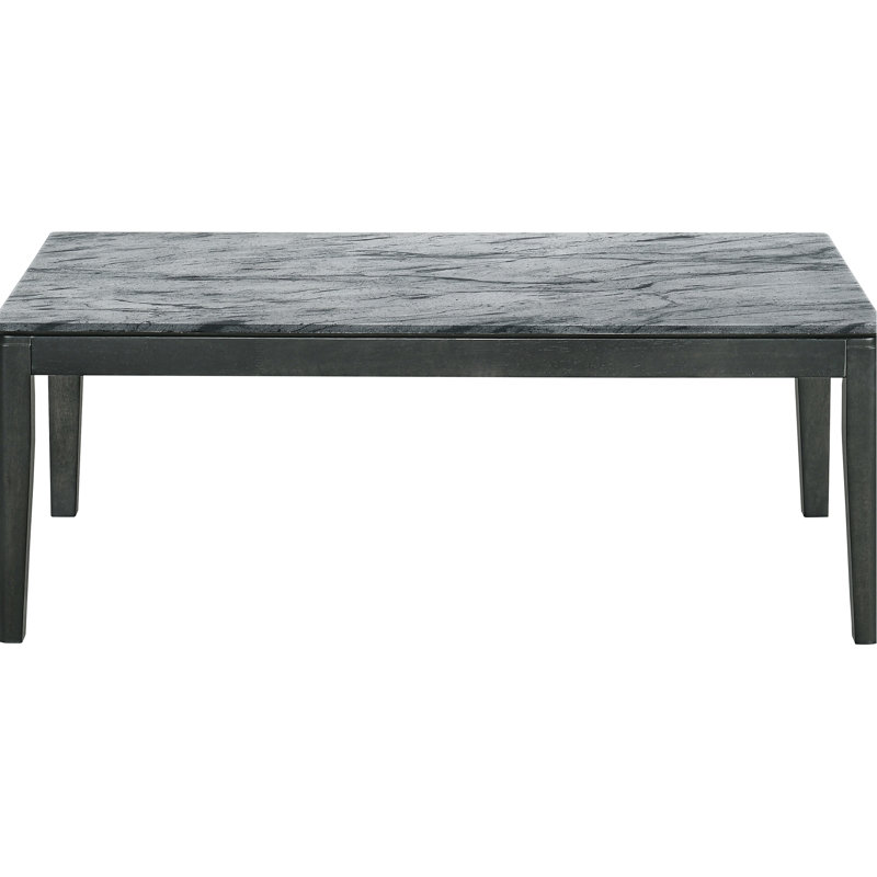 Table basse rectangulaire en faux marbre gris et noir, convenant à une salle à manger industrielle moderne, table en bois franc asiatique avec marbre, espaces primaires à assemblage rapide